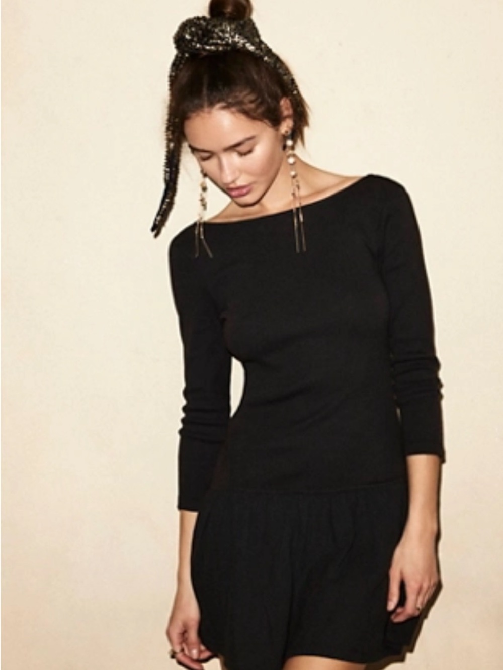 Free People Luciene 3/4 sleeve drop waist dress. Low back.
